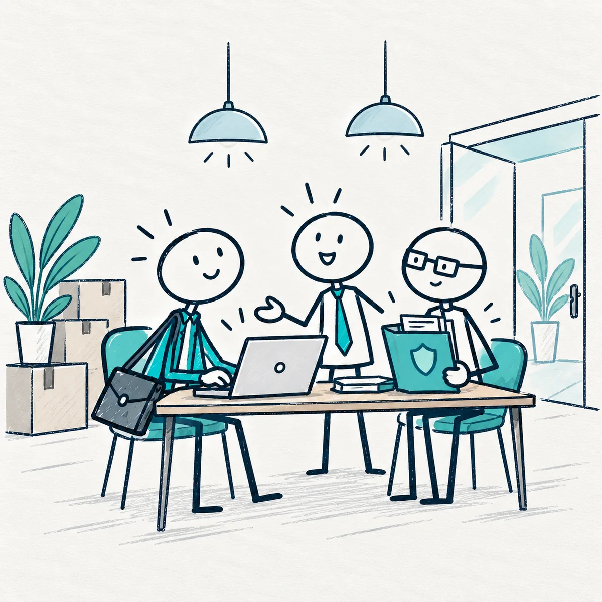 Independent professionals working together around a table with laptops.